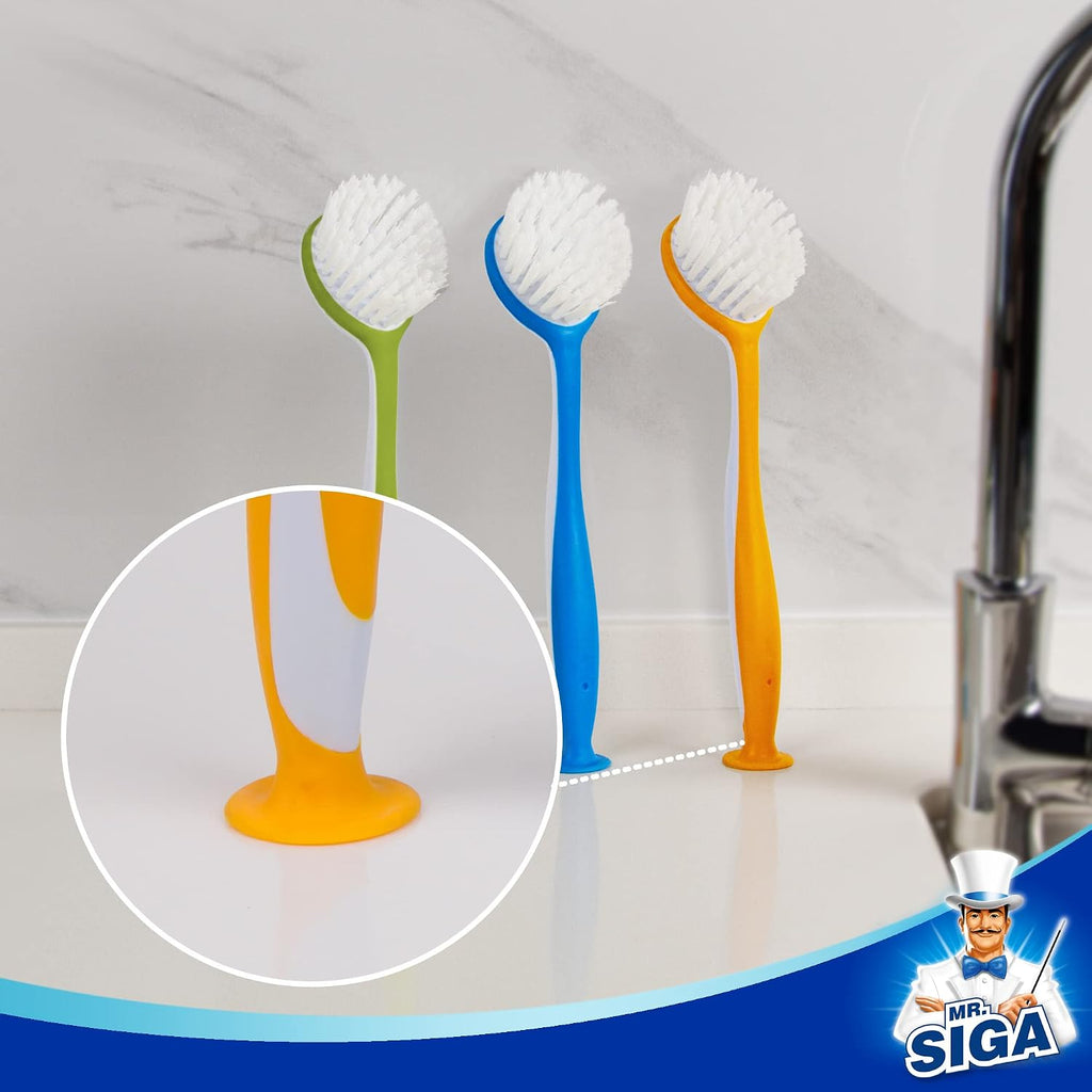 Round Dish Brush with Suction Cup, Pack of 3