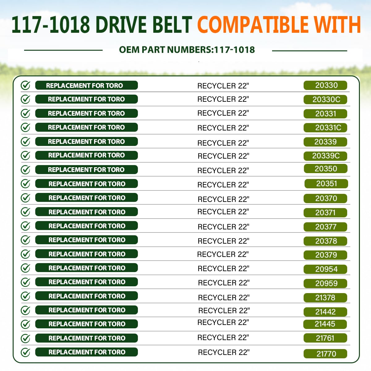 117-1018 Drive Belt 3/8"x32.3" for Toro 117-1018 Aramid Cord
