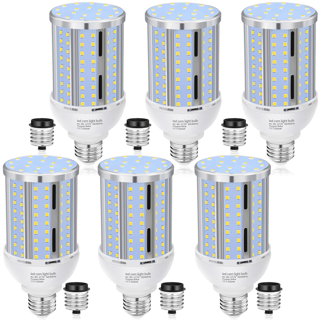 44W LED Corn Light Bulb(6 Pack),Fanless,(390 Watt Equivalent) E26/E39 Medium/Large Mogul Base LED Cob Lamp 5000K