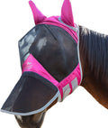 CareMaster Pro Luminous Horse Fly Mask Large Eye Space Long Nose with Ears UV Protection for Horse Flamingo (M; Cob)