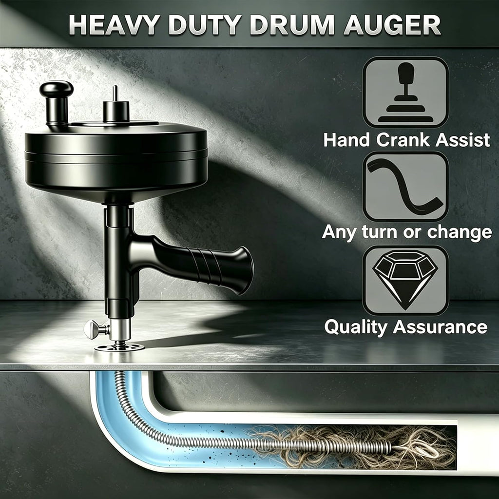 33 Ft Drain Auger Flexible Plumbing Snake Pipe Clog Remover Tool | Flexible steel cable clears hair & grease clogs