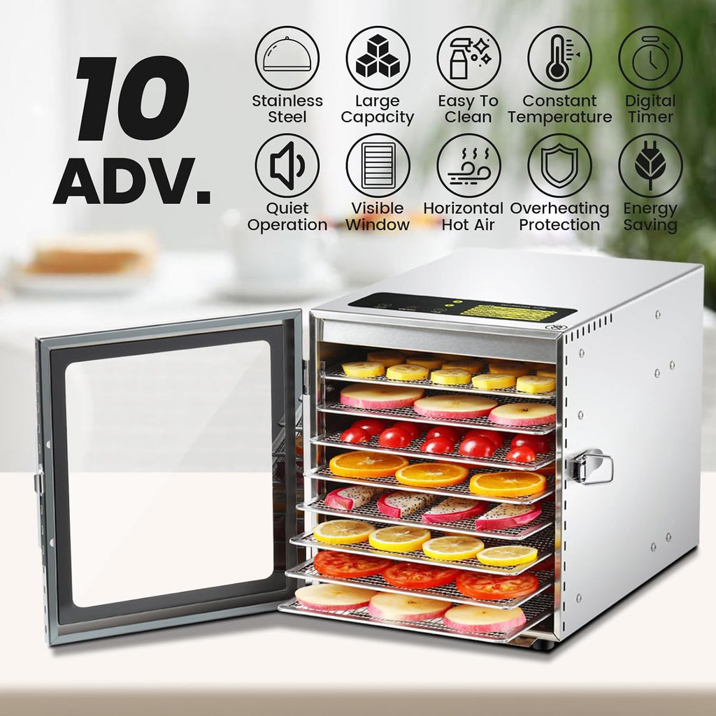 Food-Dehydrator Machine 8 Trays 500W Stainless Meat Dehydrator for Beef Jerky
