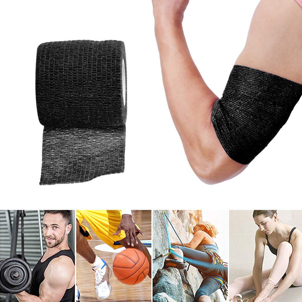 8Pcs Black Tattoo Grip Tape Wrap Elastic Cohesive Bandage Rolls