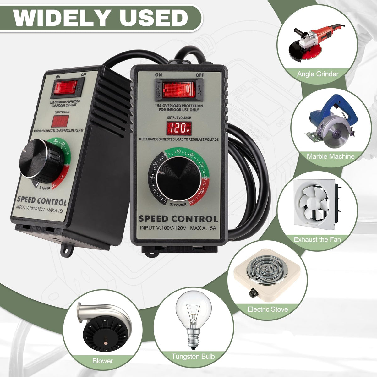 AC Motor Speed Controller, 120V 15A Speed Regulator for Brushed Motors