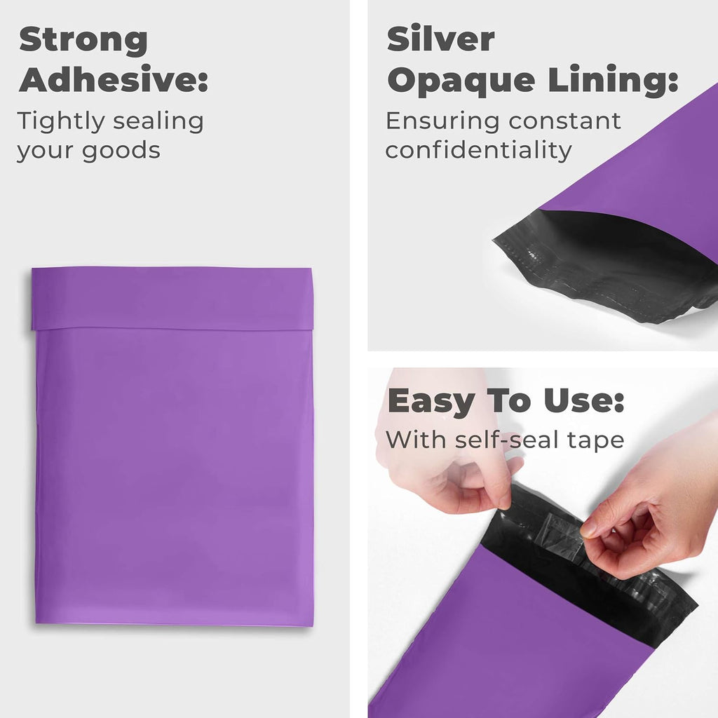 Small Poly Mailers 6x9, Solid Purple Shipping Bags - Tear And Puncture Free Poly Bags - Water Resistant Mailing Bags