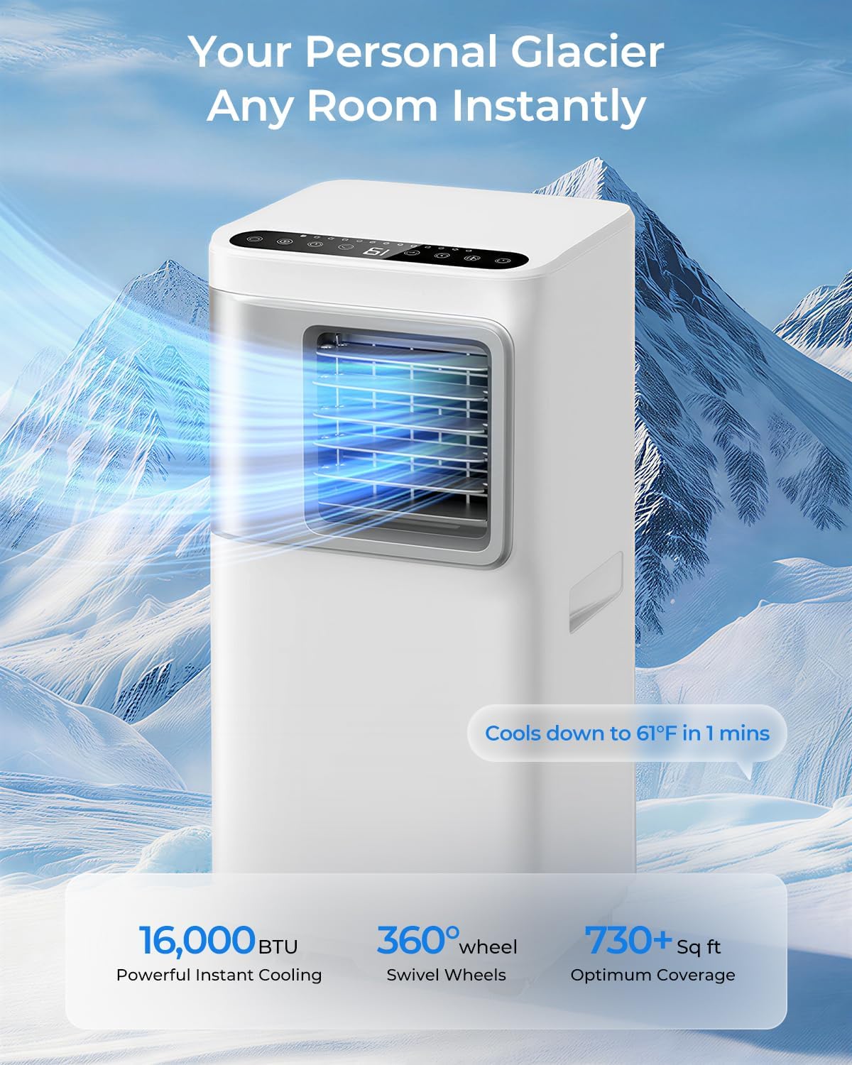 16000 BTU Portable Air Conditioners for Large Room up to 730 sq.ft 5-in-1 Smart AC Unit with WiFi APP/Remote Control