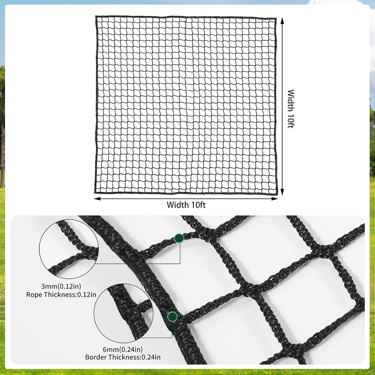 Golf Practice Net, 10Ft/15Ft/20Ft Golf Hitting Nets Heavy Duty Nylon Golf Netting for Garage Backyard