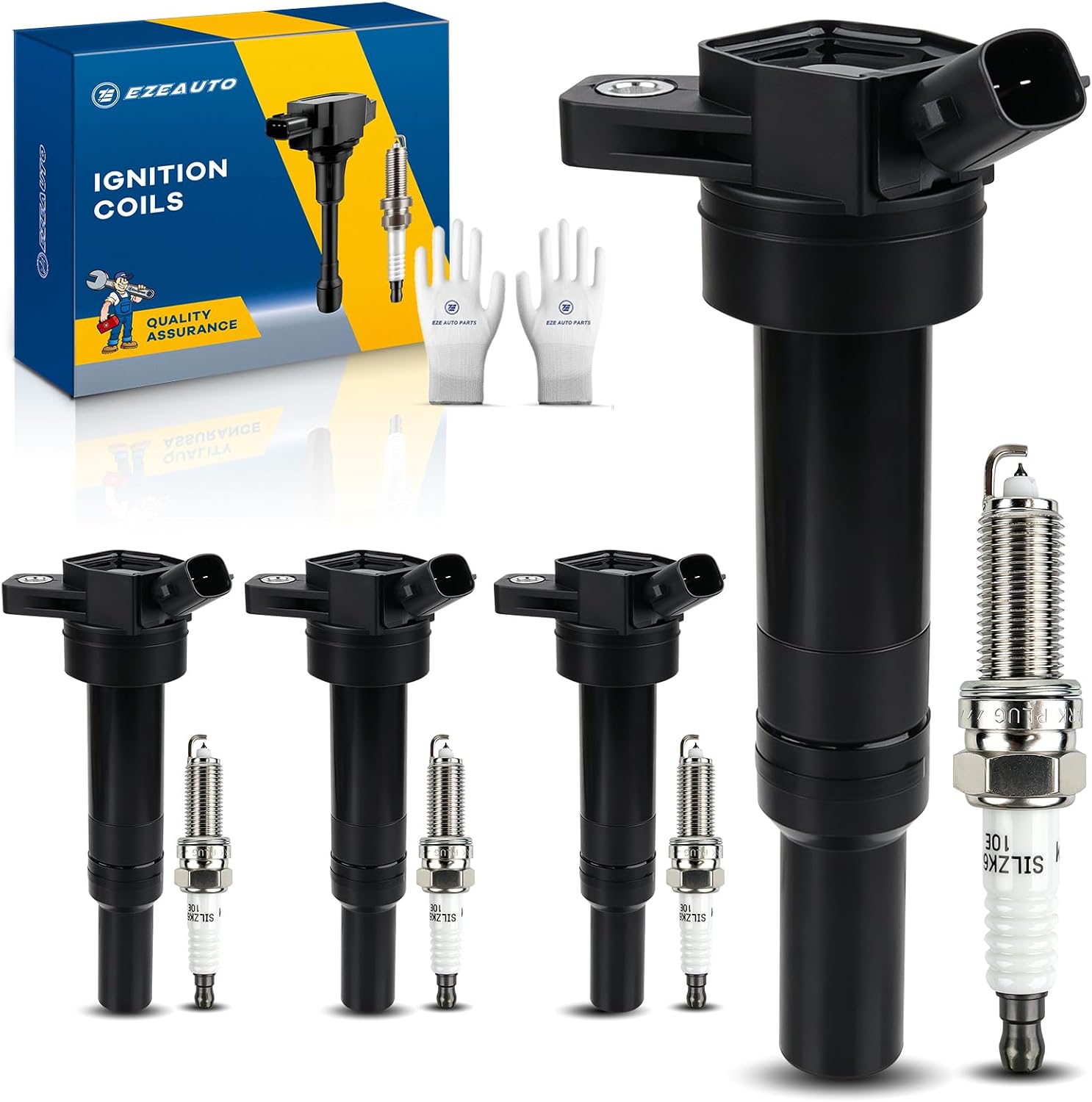 Ezexpreze UF651 Set of 4 Ignition Coil Pack (2-pin) and 93815 Iridium Spark Plugs Compatible with Hyundai Elantra