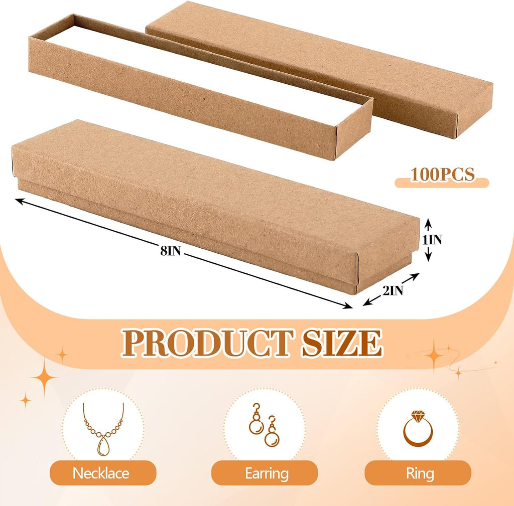 100 Pack Kraft Jewelry Boxes 8x2x1 Necklace Bracelet Gift Boxes