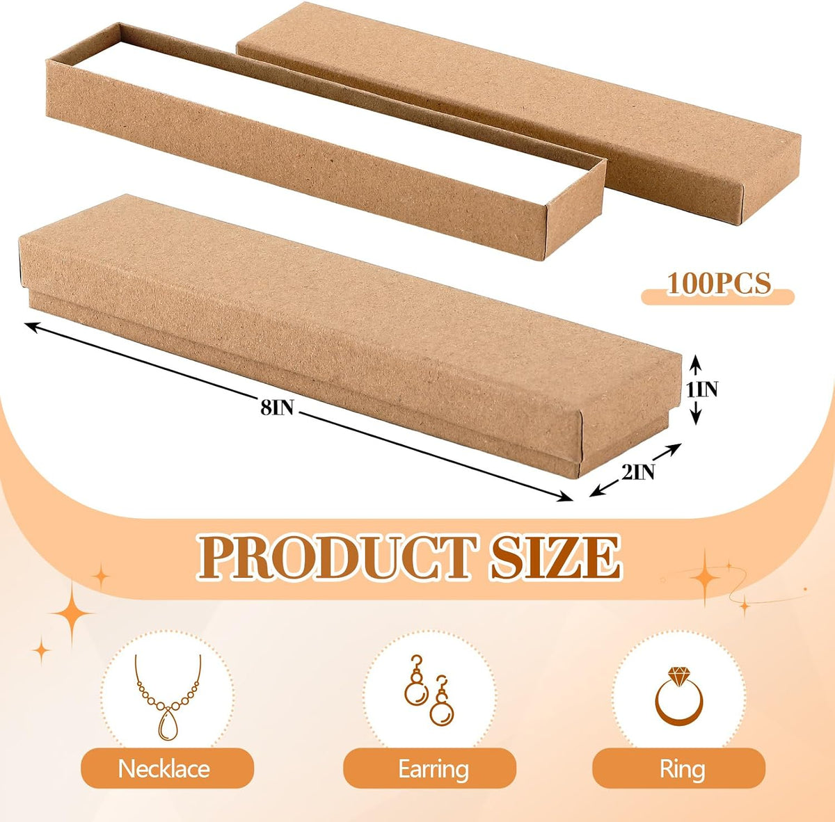 100 Pack Kraft Jewelry Boxes 8x2x1 Necklace Bracelet Gift Boxes