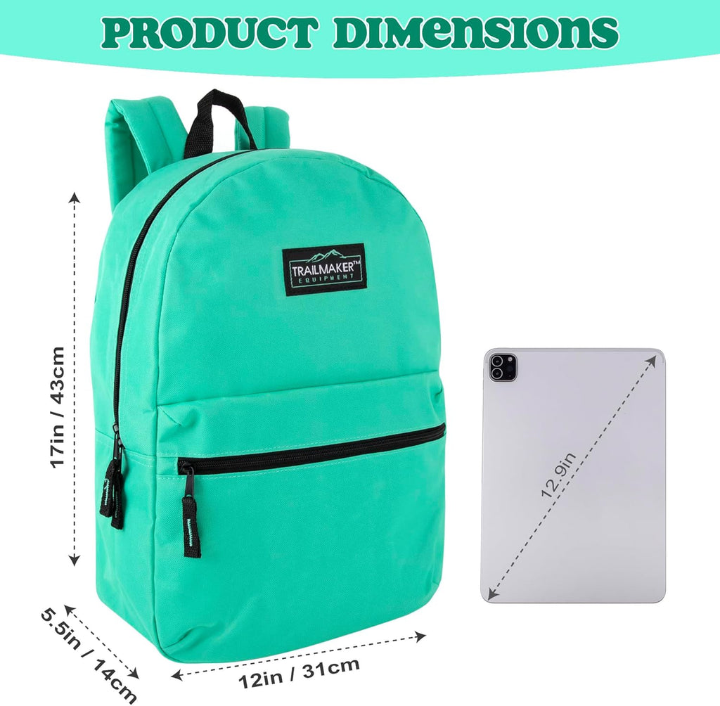 Classic 17 inch Backpacks with Adjustable Padded Straps | School Backpacks for Girls, Boys (Aqua)