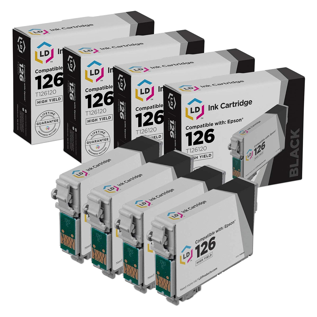 Products Remanufactured Ink Replacement for Epson 126 T126 (Black, 4-Pk)