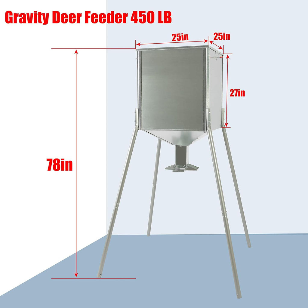 Steel 450LB Capacity Big Game Gravity Metal Deer Feeder Galvanized Hunting w/o Foot Kit Tripod Feeder