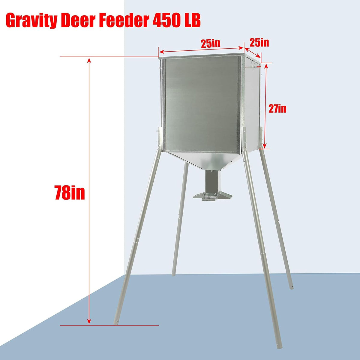 Steel 450LB Capacity Big Game Gravity Metal Deer Feeder Galvanized Hunting w/o Foot Kit Tripod Feeder