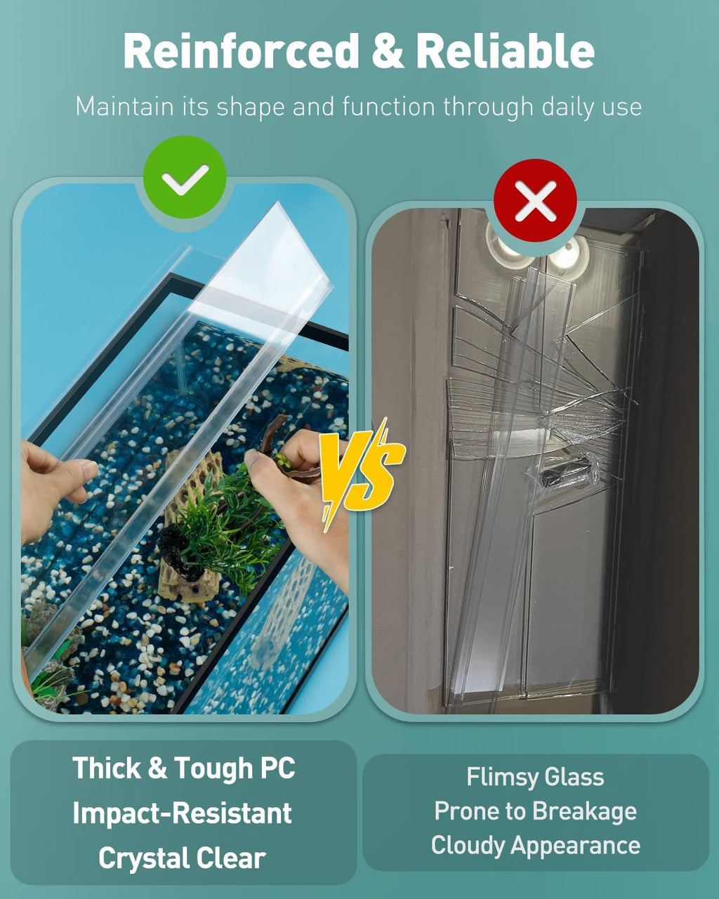 10 Gallon Fish Tank Lid, 19.3" x 9.65" x 0.14", Clear Polycarbonate Canopy for Aquariums Without Center Brace, 10