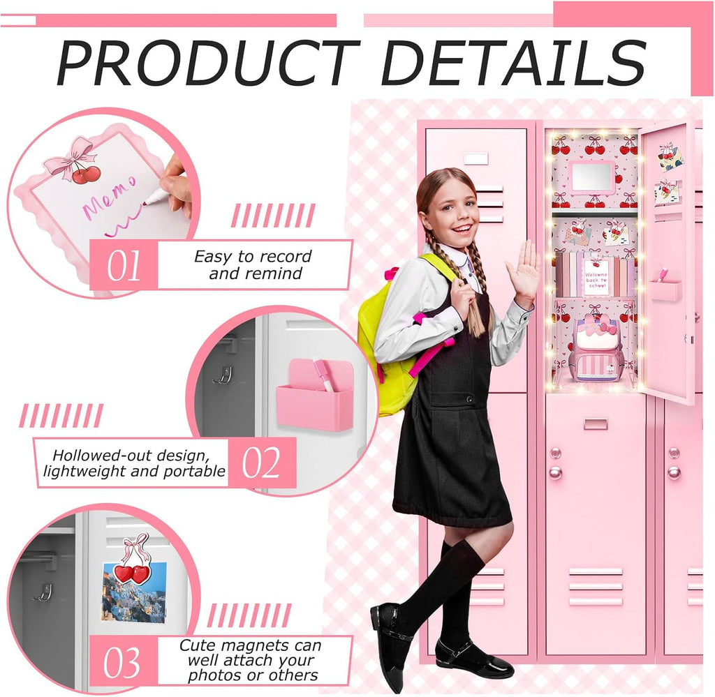 Pink School Locker Accessories for Girls First Day of School Essentials Locker Decoration with Magnetic Wallpaper