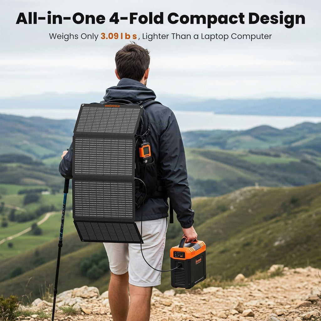 60W Portable Solar Panels NextGen Foldable Solar Panel Charger Kit 25% Efficiency with DC USB-C USB-A Output ETFE