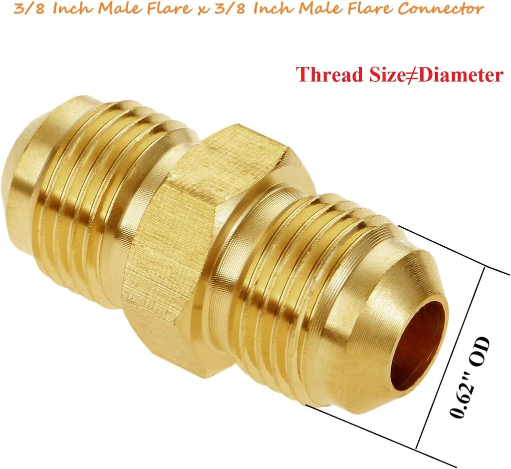 Brass 3/8" Flare x 3/8" Male Flare Tube Fitting Gas Adapter 2PCS