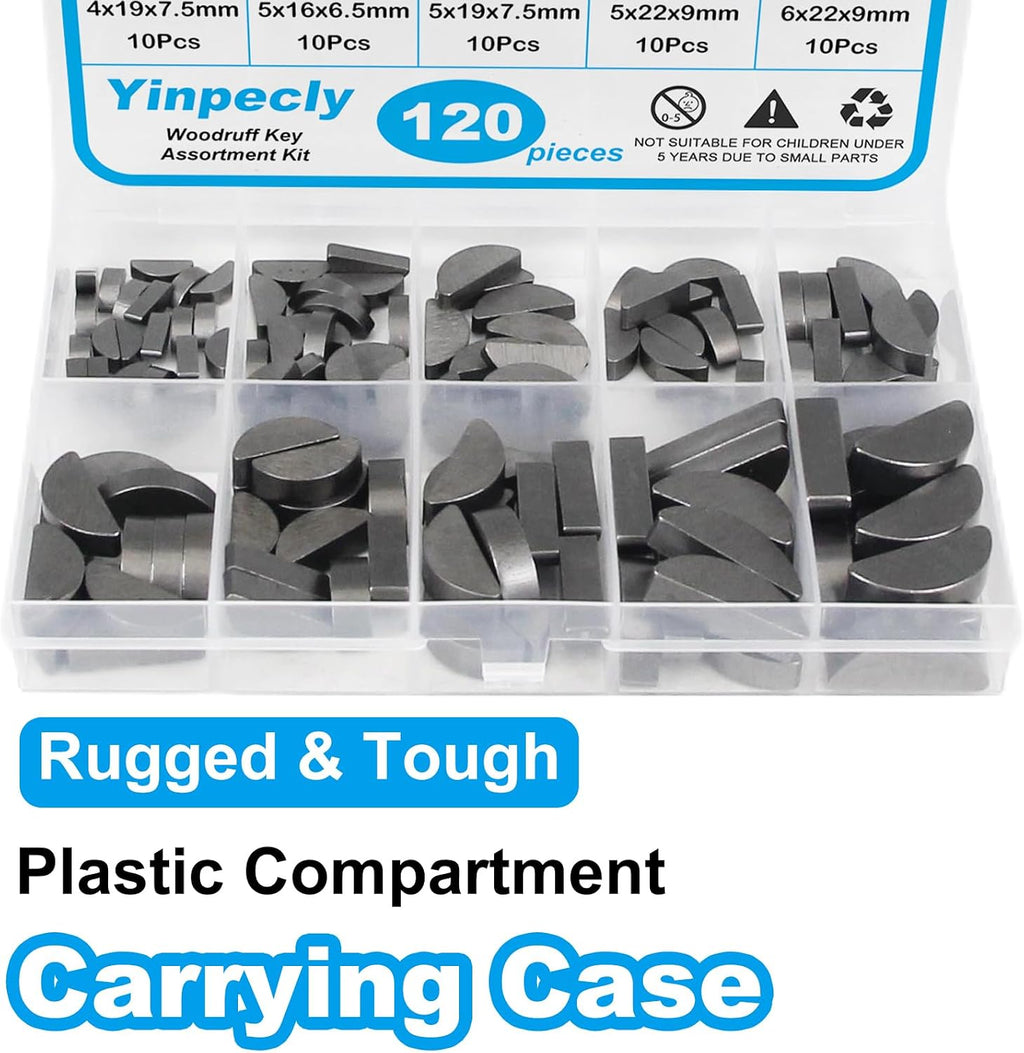 120pcs Woodruff Key Assortment Kit, 10 Sizes Half Moon Keys