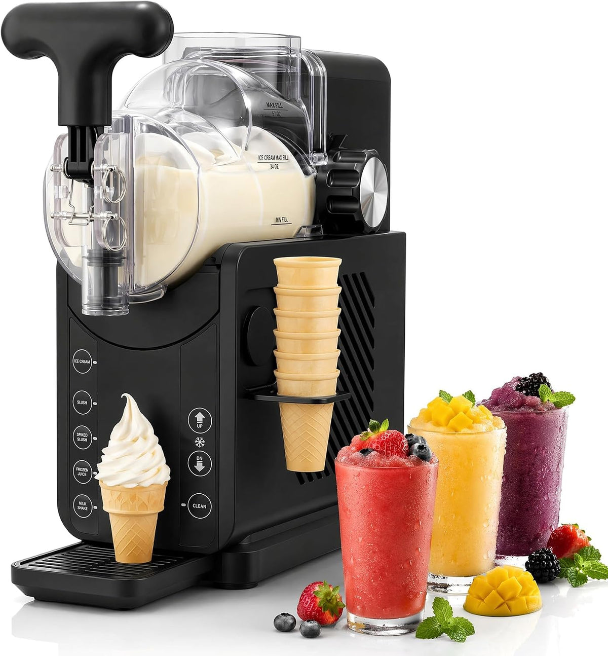Soft Serve Ice Cream Machine - 67 oz Slushie Machine for Home, 2-In-1 Soft Ice Cream Slushy Maker with 5 Pre-Set
