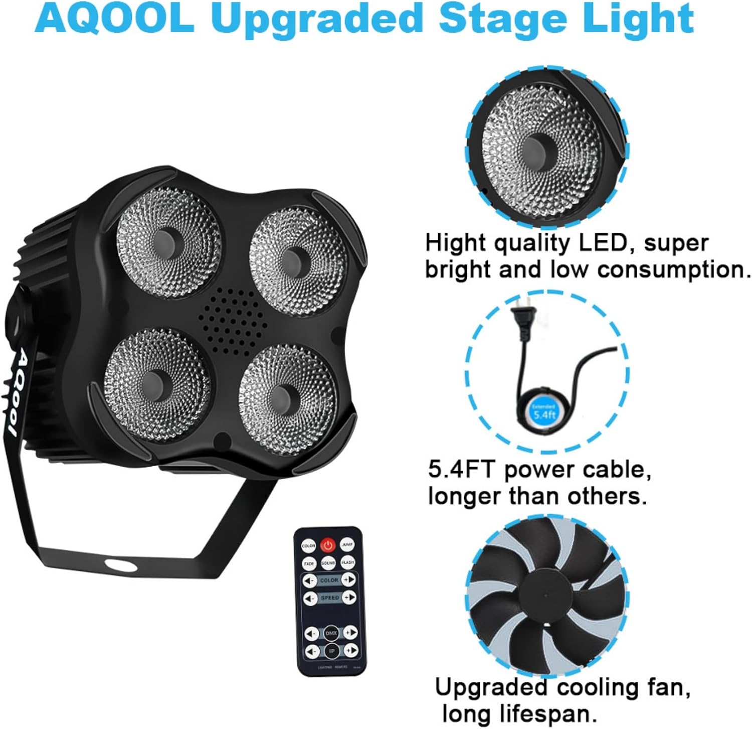 Stage Par Lights, RGBW 4-in-1 LED Par Light Stage Lights DMX | Sound Activated, Remote Control, Multi Modes, Strobe &
