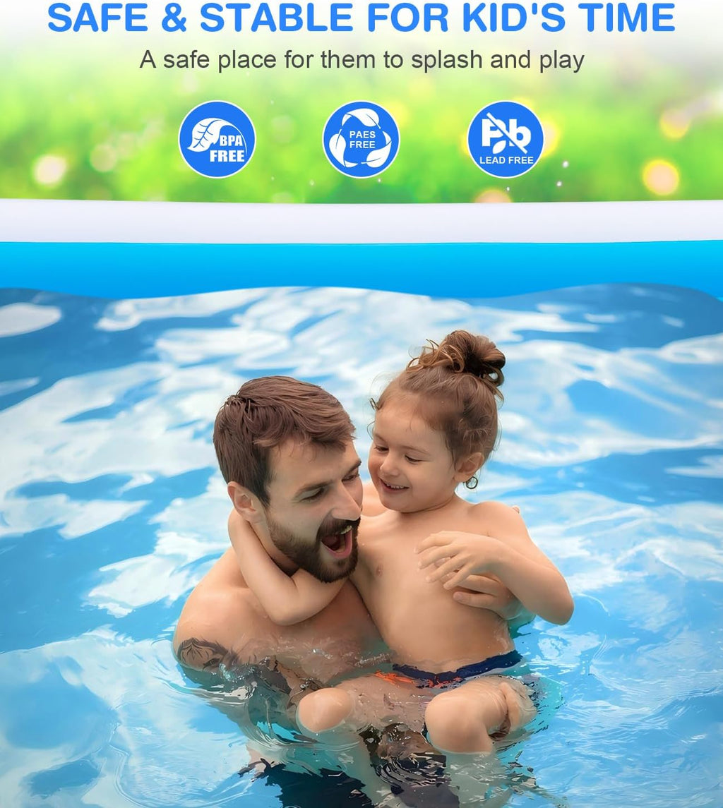 Large Inflatable Swimming Pool - GISAEV 145" x 74" x 22" Oversized Family Blow Up Pool for Adults & Kids, Sturdy