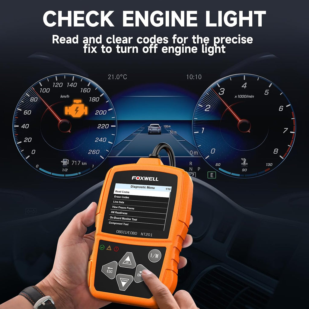 NT201 OBD2 Scanner Code Reader for Cars and Trucks - Reset Check Engine Light, Read and Clear Fault Codes, Live Data
