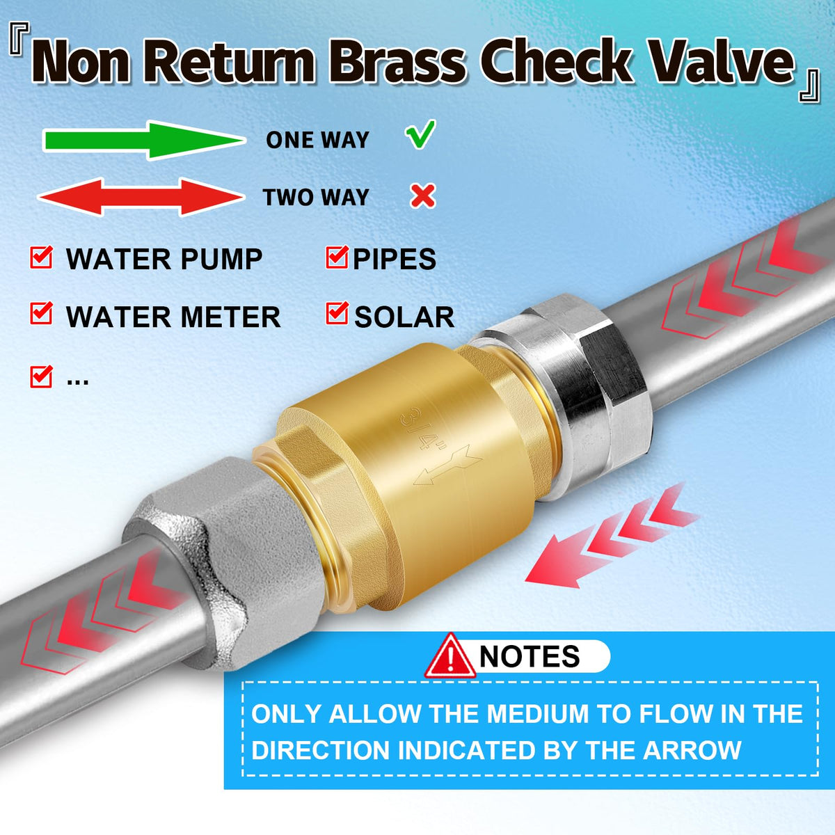 Solid Brass Spring Check Valve 1" NPT Male, Non Return Backflow Valve