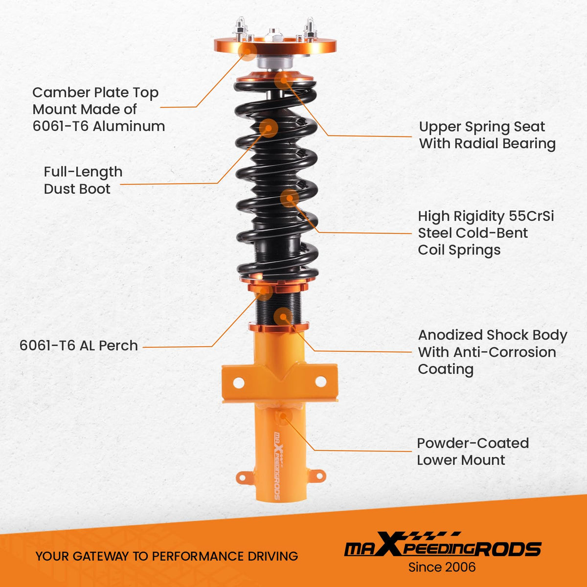 Coilovers for Ford Mustang 2005-2014, Height Adjustable Coilovers Suspension Kit, Preset Damping Shock Absorber