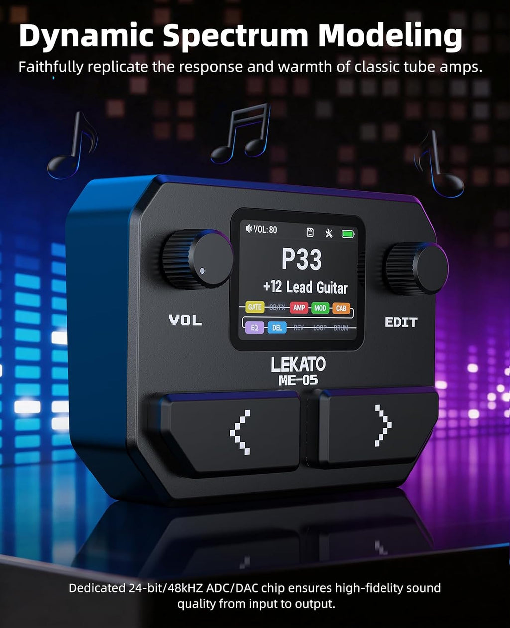 Multi Effects Guitar Pedal, with 125 Effects 30 Amp Models & 30 Cab Sims, 40s Looper, Drum Rhythms, Support NAM/IR