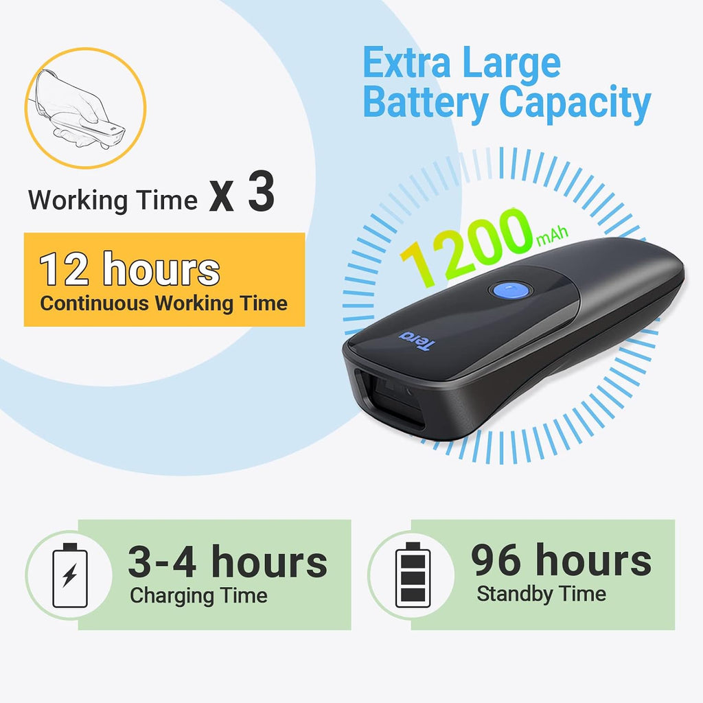 Barcode Scanner 2D Portable Wireless: BT 2.4G USB Pocket Reader, 1300 | 640*480 CMOS Global, 2.5oz Lightweight, 1D 2D