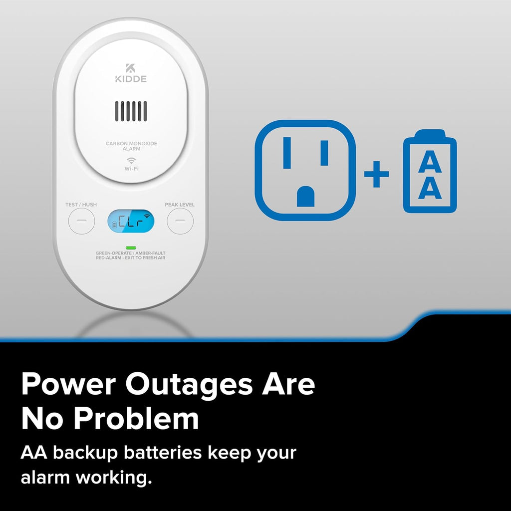 Smart Carbon Monoxide Detector, Plug-in with AA Battery Backup, Real-Time Notifications, 2.4 GHz Wi-Fi Enabled