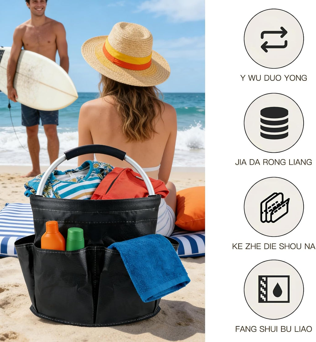 Tool Bucket Organizer 2-Pack, 17L Foldable Cleaner Caddy with 6 Pockets，Handle for Garden、Family and Bathroom, Can