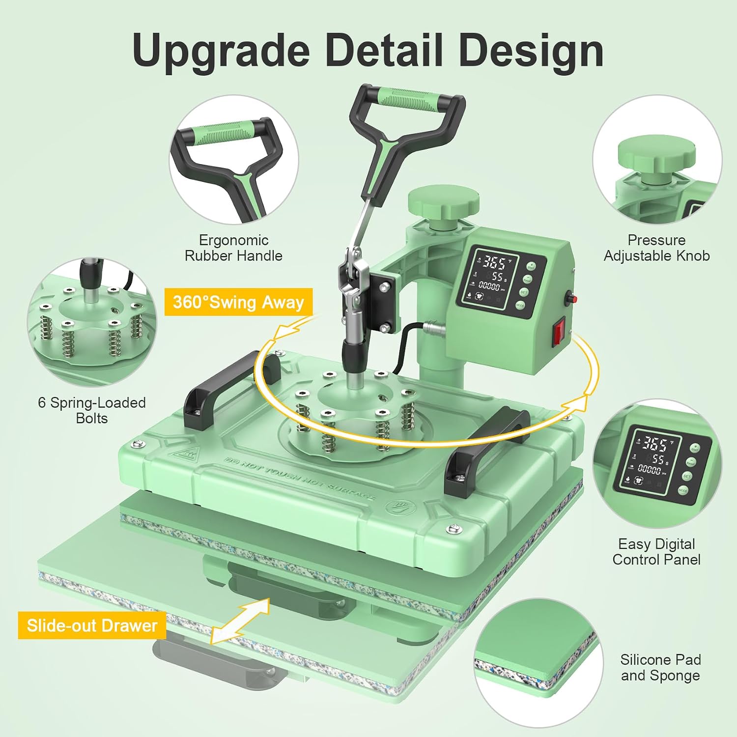 Heat Press 5 in 1 Heat Press Machine 12x15 inch T Shirt Pressing Machine with 360 Degree Swing Away, Multifunction
