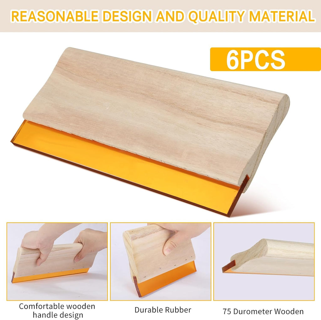 6 Pcs Rubber Screen Printing Squeegee Wooden Ink Scraper 75 Durometer Silk Stencil Screen Printing Squeegee for