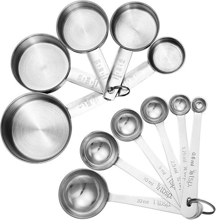 11 Piece Stainless Steel Measuring Spoons Cups Set, Premium Stackable Tablespoons Measuring Set for Gift Dry Liquid