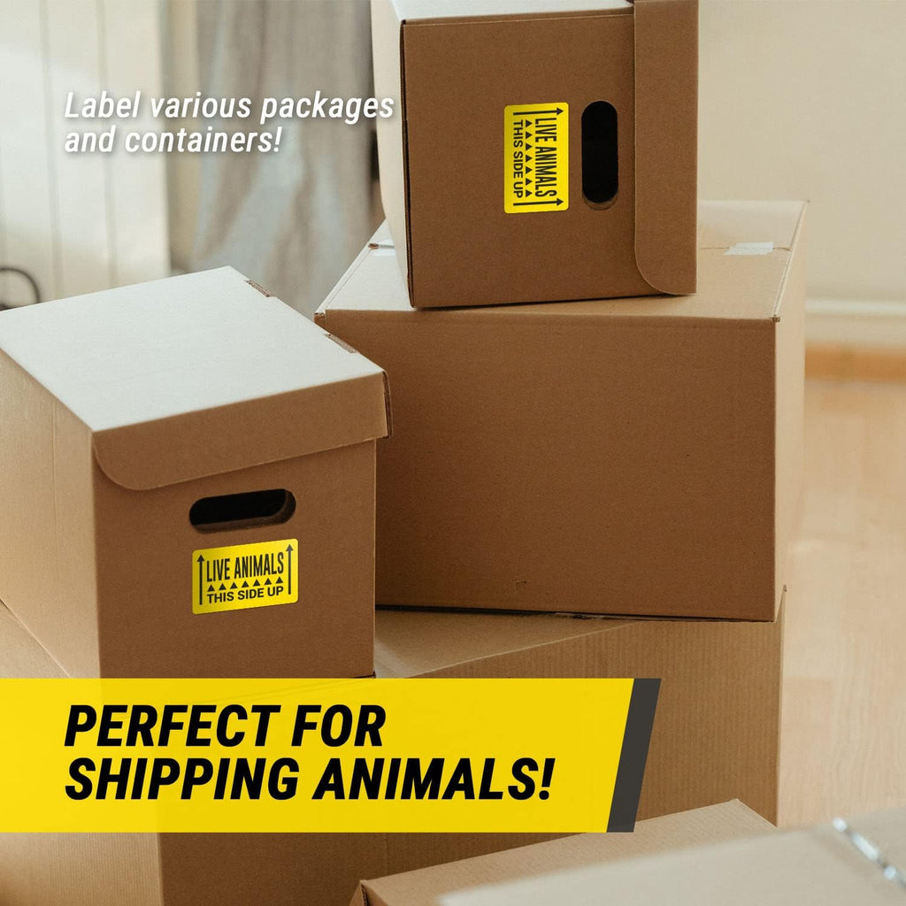 Live Animals This Side Up Stickers, 5 x 3 inch, Yellow, 300 Labels