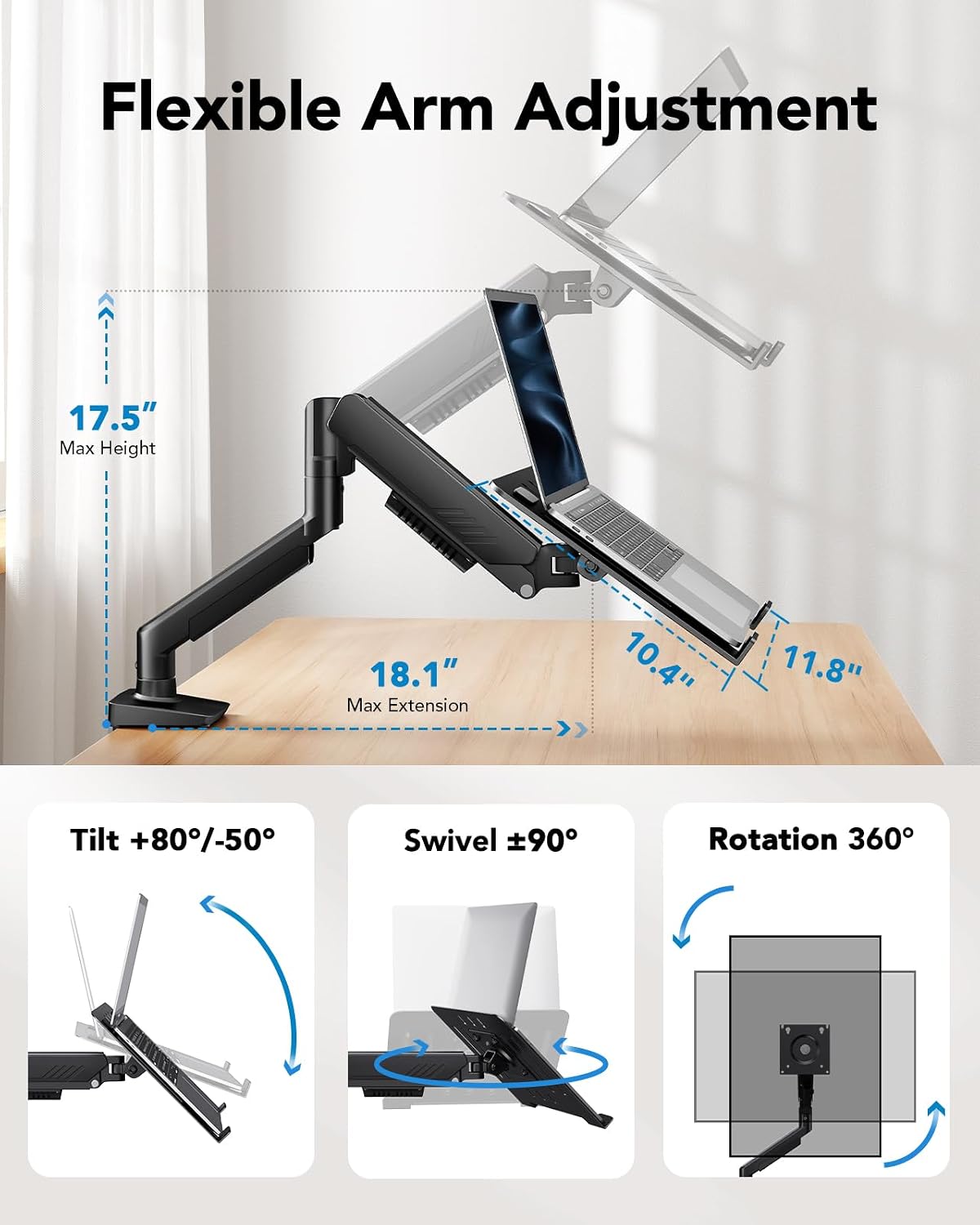 2 in 1 Function Laptop Mount with Tray, Fits 13-34″ Monitors & Up to 17″ Notebook, Ergonomic Laptop Arm with Full