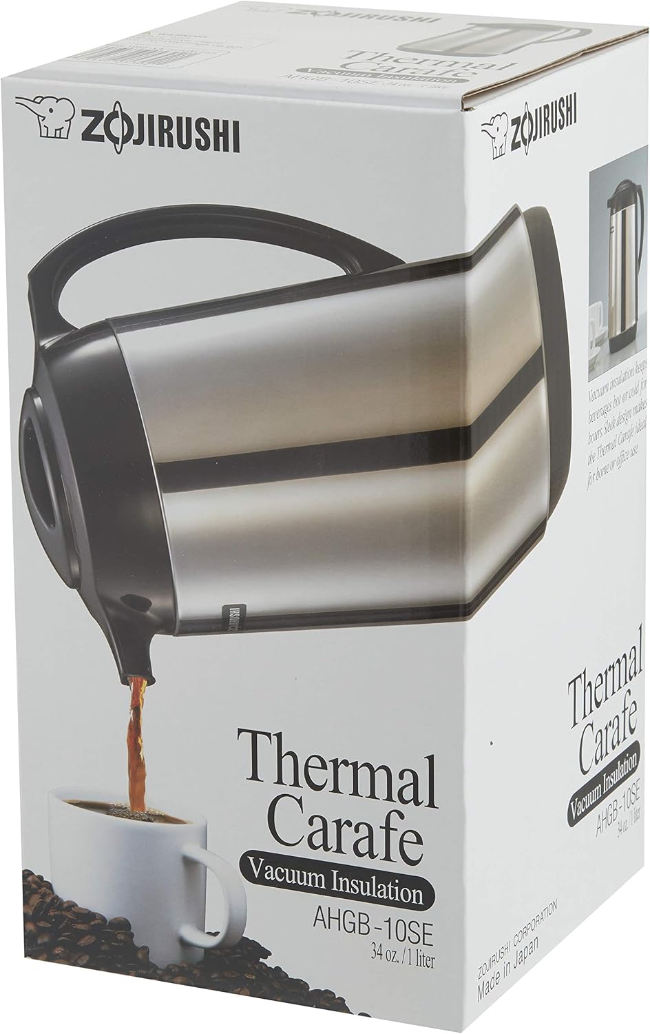 AHGB-10SE, Thermal Serve Carafe, 34 oz. / 1.0 liter, Polished Stainless Steel, Made in Japan