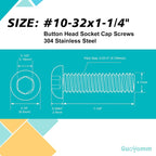 #10-32 x 1-1/4" Button Head Socket Cap Screws Bolts, Stainless Steel 18-8 (304), Metric Allen Hex Drive, Fully Threaded, Bright Finish, 30 PCS