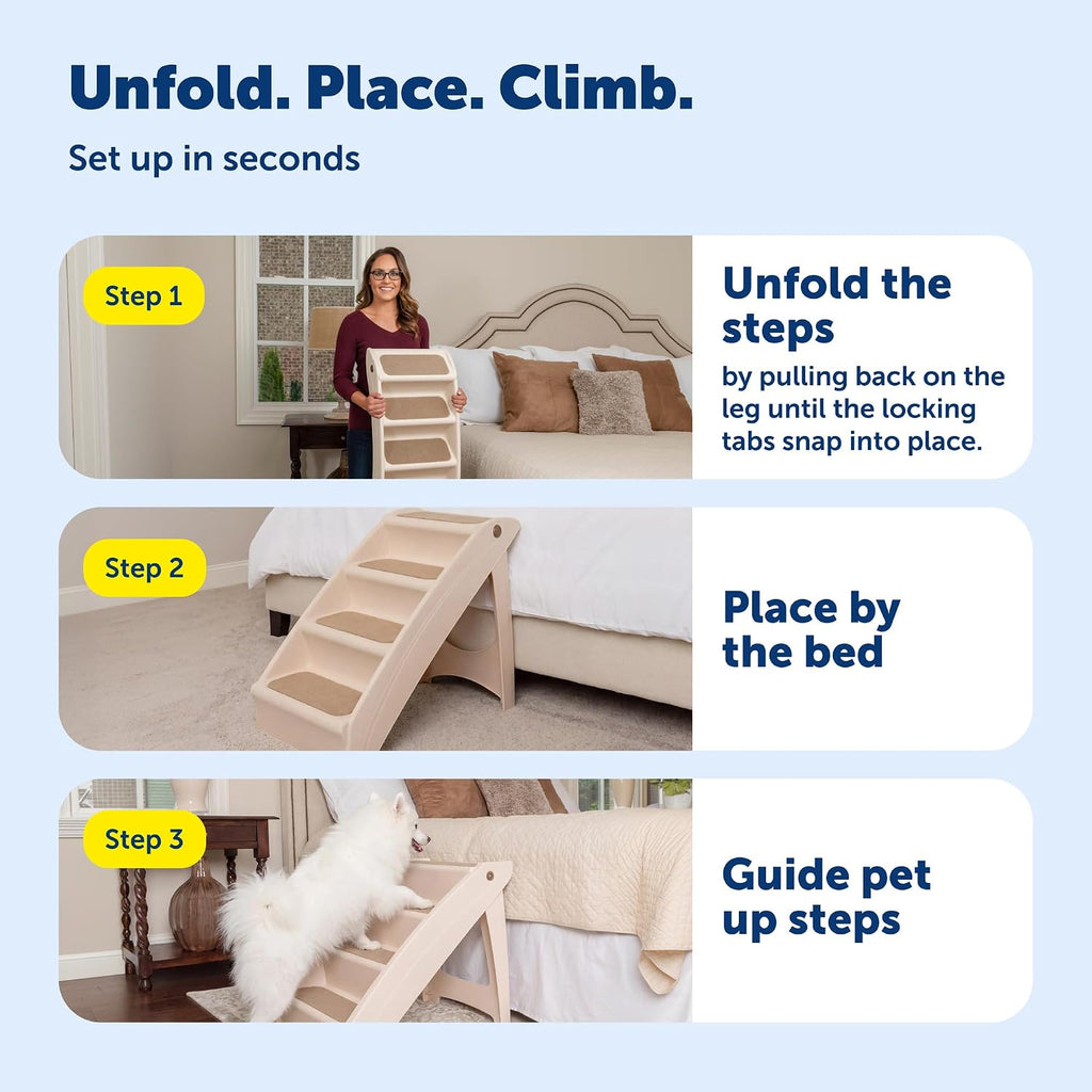CozyUp Folding Dog Stairs - Pet Stairs for Indoor/Outdoor at Home or Travel - Dog Steps for High Beds, Sofa with