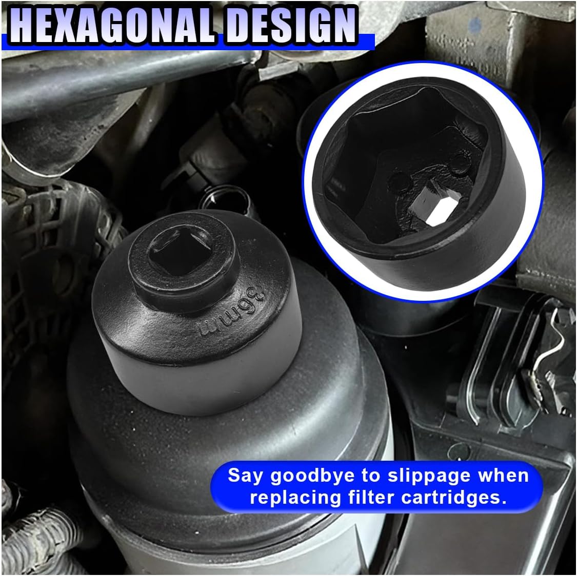 7PCS Car Oil Filter Socket Set, 24, 27, 29, 30, 32, 36, 38mm Auto Fuel Filter Cap Installer Remover Kit, 3/8" Drive