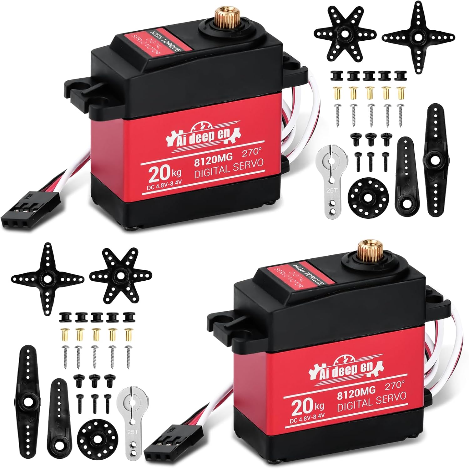2-Pack 20KG High Torque RC Servo, 20KG Servo Motor 4.8-8.4V RC Servo Full Metal Gear Waterproof Compatible with 1/8