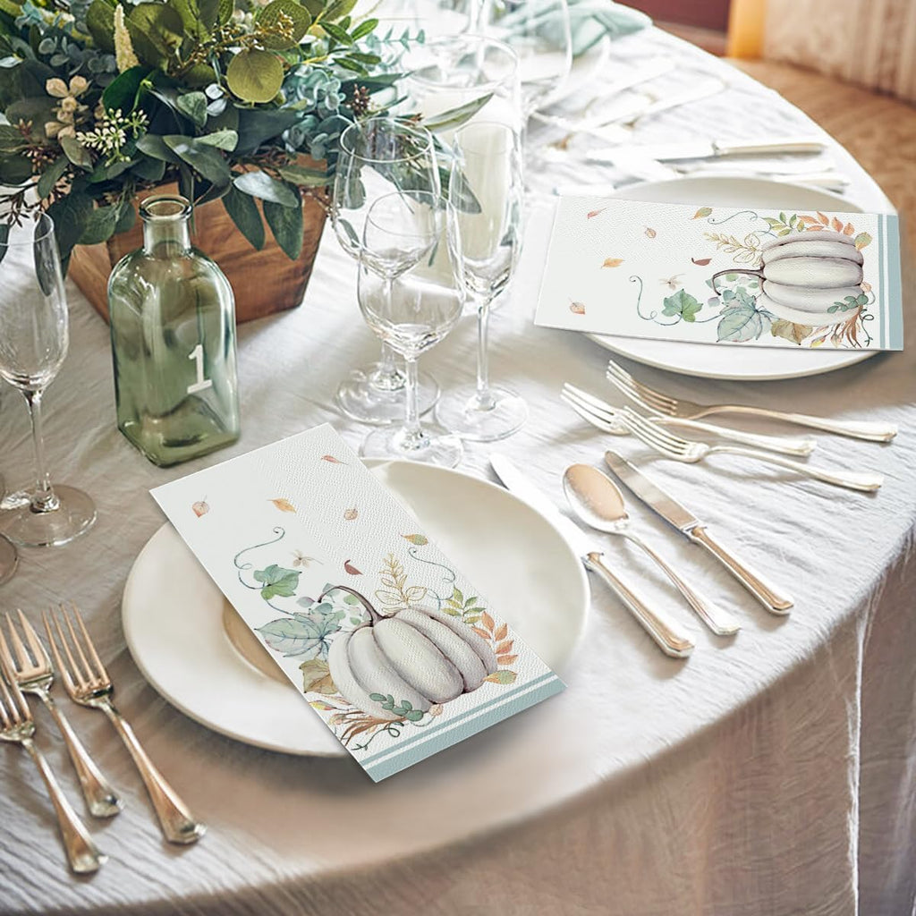 100Pcs Fall Paper Napkins, Leaf White Pumpkin
