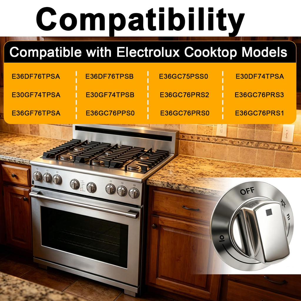 Range Control Knob Replacement Compatible with Electrolux Cooktop E30DF74TPSA E30GF74TPSA E30GF74TPSB E36DF76TPSB Gas Range Knob Replace#: 318242275 3513943 AP5809411 PS9495232 EAP9495232
