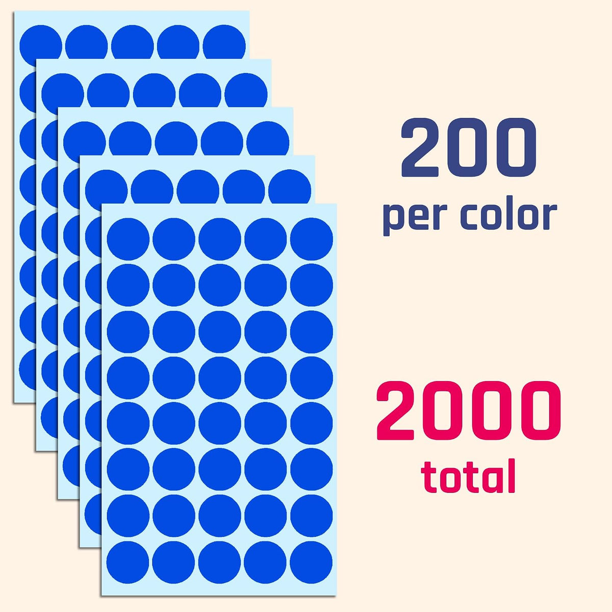 2000 Pack, 3/4" Round Colored Dot Stickers Labels - 10 Colors