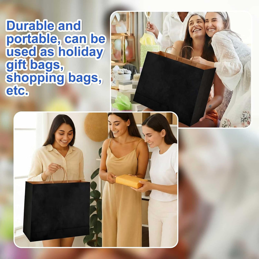 30 Pack 20 x 16 x 5 Inch Extra Large Black Paper Bags with Handles