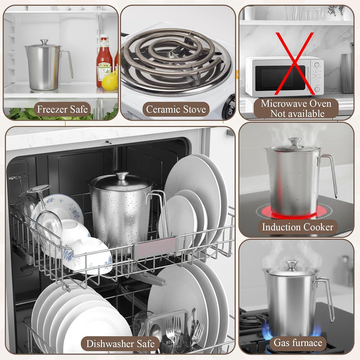 304 Stainless Steel Pitcher with Lid, 70 oz / 2L Measuring Cup