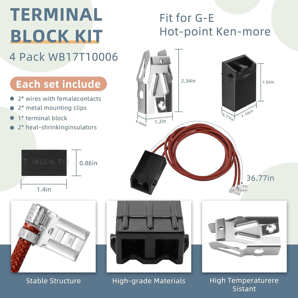 WB30M1 WB30M2 Electric Stove Burners & WB17T10006 Terminal Block Kit & WB31M19 WB31M20 Black Porcelain Burner Drip Pans Set Fit for G-E Ken-More Hot-Point Electric Range Burner Set by Fetechmate