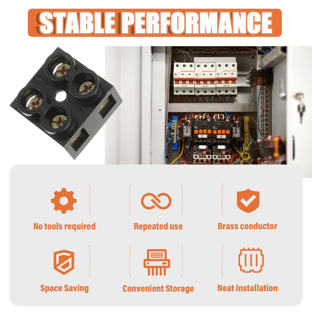 JAMHER 3PCS Dual Rows Terminal Block 500V 60A 2 Position Screw